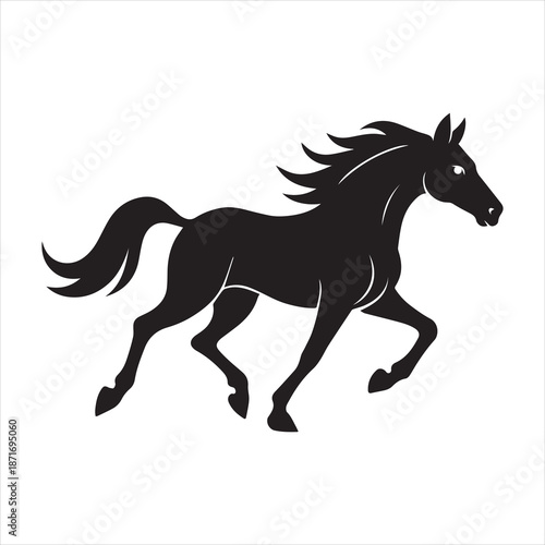 A silhouette of a running horse