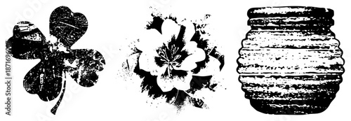 Vintage Grunge Clover, Flower, and Honeycomb Vector