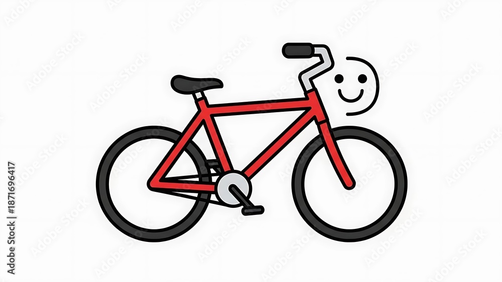 Fototapeta premium Red Bicycle with Smiling Face Illustration.