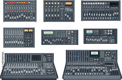 Collection of Audio Mixing Consoles - Sound Engineering Equipment
