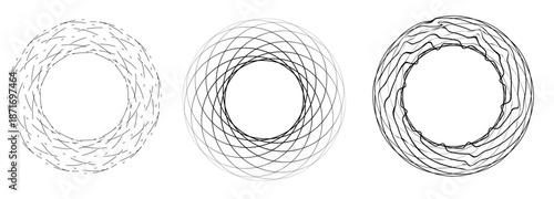 Set of halftone dots in circle form. Segmented circle. Geometric art. Circular shape.font number 0