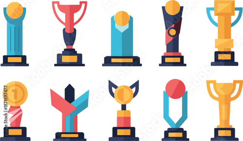 Assortment of Sport Award Trophies Vector Illustration Set