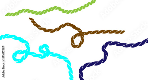 Straight rope vector isolated. Rope Seamless patterns line collection. PNGa knot on a rope