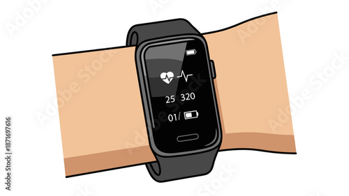 Smartwatch Fitness Tracker for Health Monitoring, Healthy Lifestyle, Isolated on transparent background. Pulse Rate, Activity and Sleep Tracking Vector Graphic