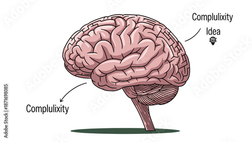 Human Brain Anatomy with Lightbulb Idea, Complexity Concept, Isolated on transparent background. Mind Power, Intelligence, Creative Thinking, Problem Solving Illustration.