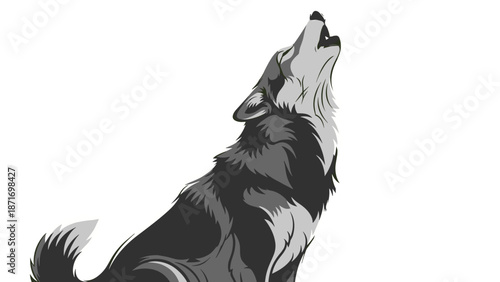 Howling Wolf Vector Illustration: Majestic Lone Predator, Wilderness Animal Icon Isolated on transparent background, Loyalty Symbol, T-Shirt Design Print, Tattoo Template
