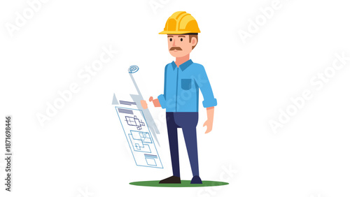 Architect Cartoon Character Holding Blueprint, Construction Professional, Engineering Design and Planning, Isolated on transparent background for easy placement in your design.