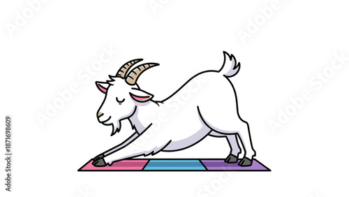 Cute Cartoon Goat Doing Yoga Stretching Pose, Healthy Lifestyle Concept. Animal Character Isolated on Transparent Background for Design Elements, Mascot, and Children's Illustration.