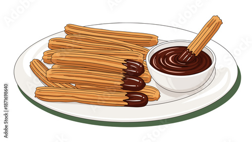 Delicious Churros Vector with Chocolate Dip, Spanish Dessert Illustration, Sweet Snack Food, Isolated on transparent background for Menu Design and Food Packaging.