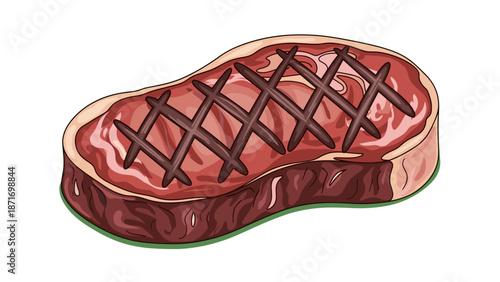 Grilled Beef Steak Graphic. Juicy Ribeye Vector Illustration, Appetizing Food Design Element isolated on transparent background. Delicious Protein Rich Meal, Restaurant Menu.