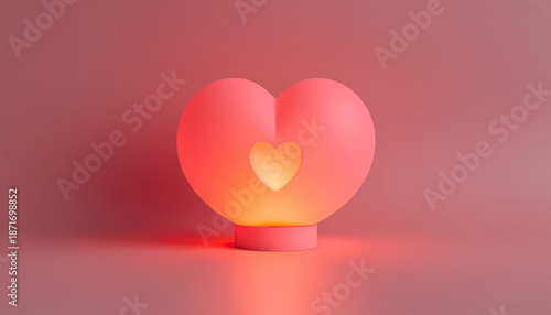 Glowing pink heart shaped lamp on a modern table