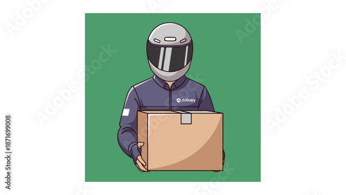 Fast and Secure Delivery Illustration: Scooter Courier Holding Package, Reliable Service, Logistics Mascot, e-commerce Shipping, isolated on transparent background.