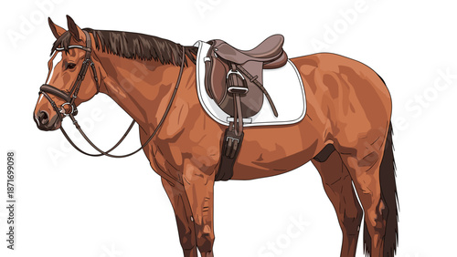 Saddled Horse Illustration: Majestic Animal, Equestrian Sport, Farm Life Vector Image isolated on transparent background for Ranch, Rodeo, Wild West Designs