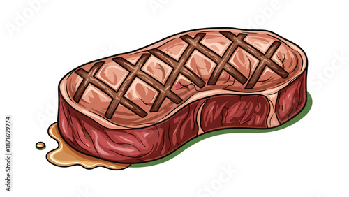 Delicious Grilled Steak Cartoon, Juicy Meat, Perfect for Summer BBQ & Restaurant Menus, Vector Illustration isolated on transparent background