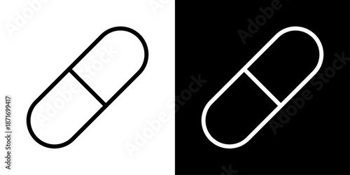 Pill icon representing medication, pharmaceutical treatment, healthcare therapy, prescribed drugs, and medical care services.