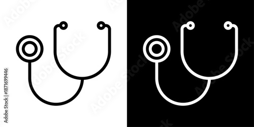 Stethoscope icon representing medical examination, doctor diagnosis, patient checkup, healthcare services, and clinical practice.