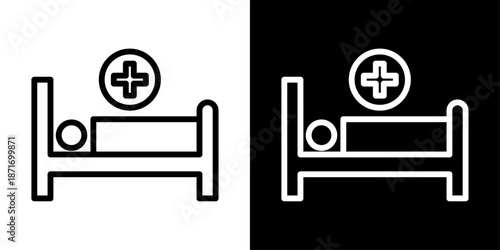 Hospital bed icon representing patient care, inpatient treatment, medical recovery, hospital facilities, and healthcare services.