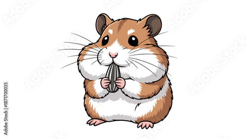 Happy Cartoon Hamster Eating a Seed, Cute Pet Rodent Graphic, Isolated on transparent background for Design Assets and Adorable Animal Illustrations