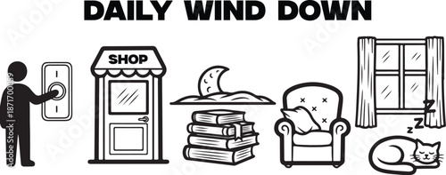 Daily Wind Down Relaxation Routine at Home Illustration