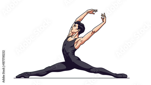 Graceful Male Ballet Dancer, Elegant Pose, Vector Illustration for Performance Arts, Isolated on transparent background, Stock Image for Dance School Promotion, Modern Choreography