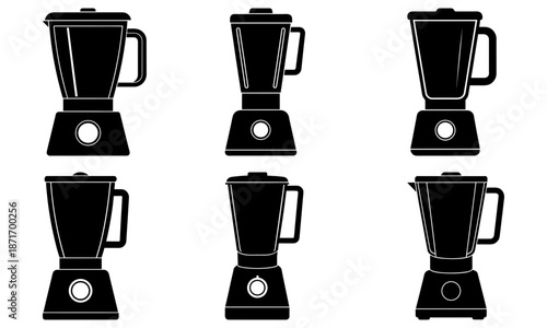 Five black blender appliances with transparent background kitchen appliance white background