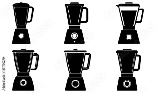 Six Black Blender Silhouettes on White Background kitchen appliance