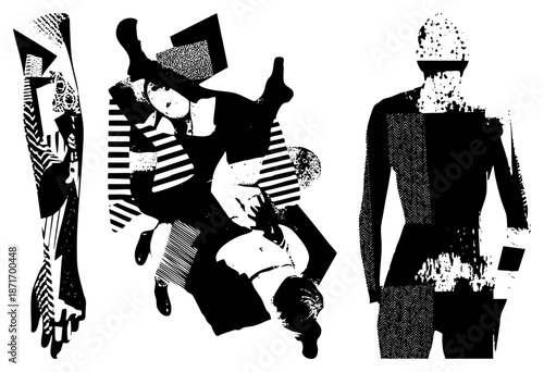 Abstract Silhouettes of Dancers in Geometric Outfits