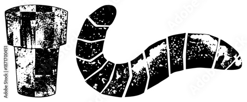 Grungy Black and White Vector Illustration of Pipe and Worm like Segment