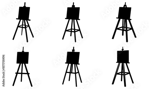 Five Easel Silhouettes on a White Background painting canvas