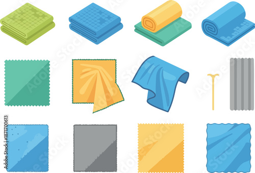 Collection of Colorful Cloths and Towels for Cleaning and Personal Use
