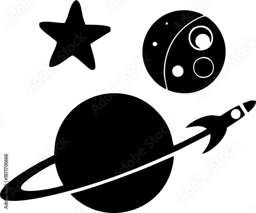 Planet With Moon Space Illustration Vector
