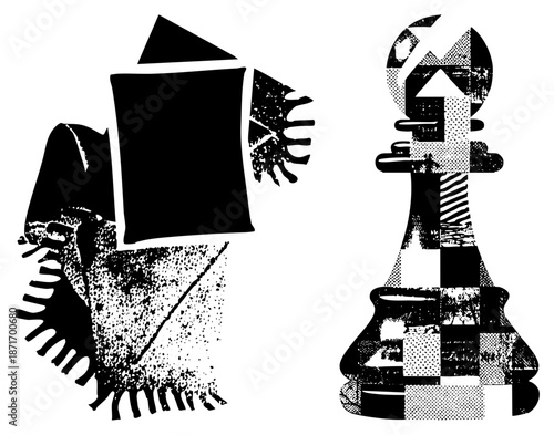 Abstract Chess Bishop and Knight in Geometric Halftone Vector Art
