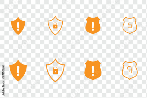 Set of security shield icons, security shields logotypes with check mark and padlock. Security shield symbols. Vector illustration.