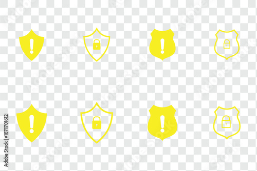 Set of security shield icons, security shields logotypes with check mark and padlock. Security shield symbols. Vector illustration.
