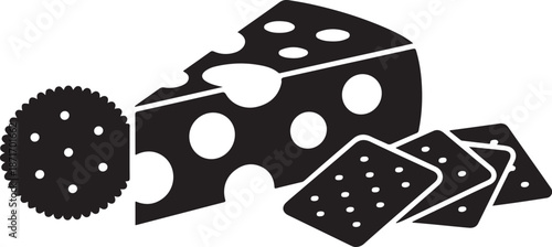 Wedge of swiss cheese next to round cracker and rectangular crackers in a stack