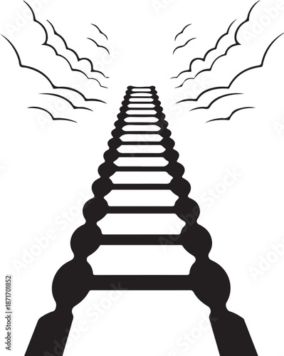 Abstract ladder or bridge leading upwards into cloudy sky, abstract concept