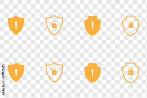 Collection of secure shield icons and lock symbols representing digital security concepts