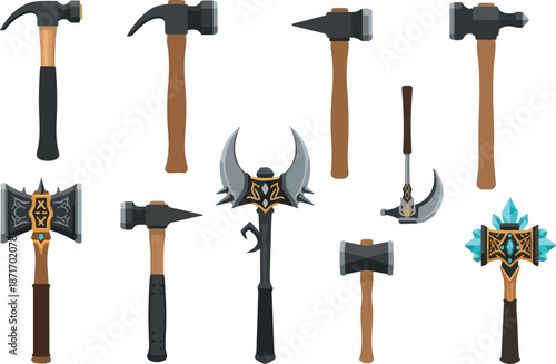 Hammer Time Collection of Assorted Hand Tools and Fantasy Weapons