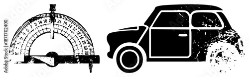 Vintage Car with Splash and Protractor Angle Tool