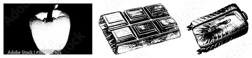 Halftone, Chocolate Bar, and Suitcase Vector Illustrations