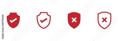 Shield Security Icon Set, vector illustration with protection icons, check mark, and lock elements, ideal for safety interfaces, cybersecurity apps