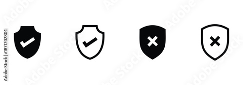 Shield Security Icon Set, vector illustration with protection icons, check mark, and lock elements, ideal for safety interfaces, cybersecurity apps