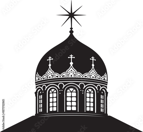 Russian orthodox church dome cupola silhouette drawing architectural structure with crosses and eight pointed star