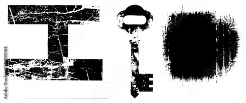 Vintage Grunge Key and Letter I Vector with Distressed Texture