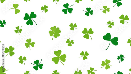 Seamless Pattern of Green Shamrock Clover Leaves on White Background for St. Patrick's Day