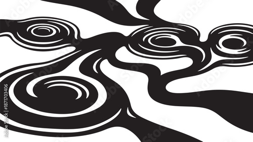 Black and white abstract swirling pattern design element