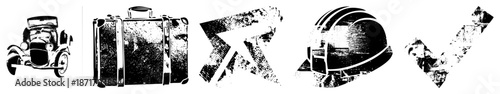 Vintage Car, Suitcase, Arrow, Hard Hat, Checkmark Vector