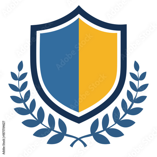 Heraldic shield logo with a laurel wreath frame for corporate security military honors academic excellence and professional branding