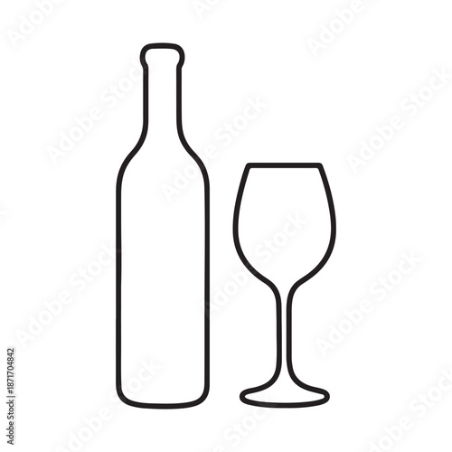 A transparent green wine bottle with a blank label stands next to a glass of red alcohol liquid isolated on a white background, perfect for a restaurant or winery beverage object display