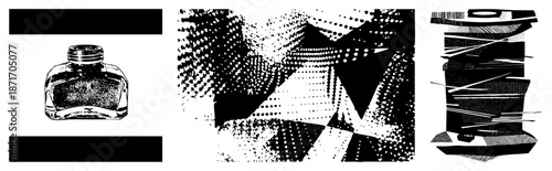 Vintage Glass Ink Bottle with Screw Cap and Halftone Texture